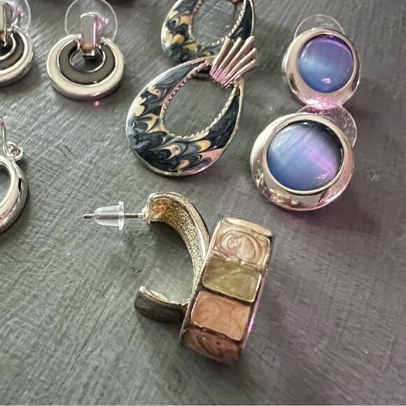 Earrings Silver Tone Beaded Hoops Lot - Picture 5 of 7